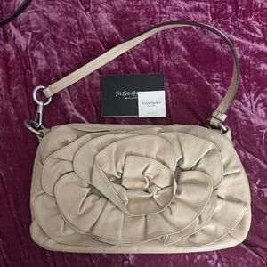 Yves Saint Laurent Cream Nadia Leather Rosette Shoulder Bag